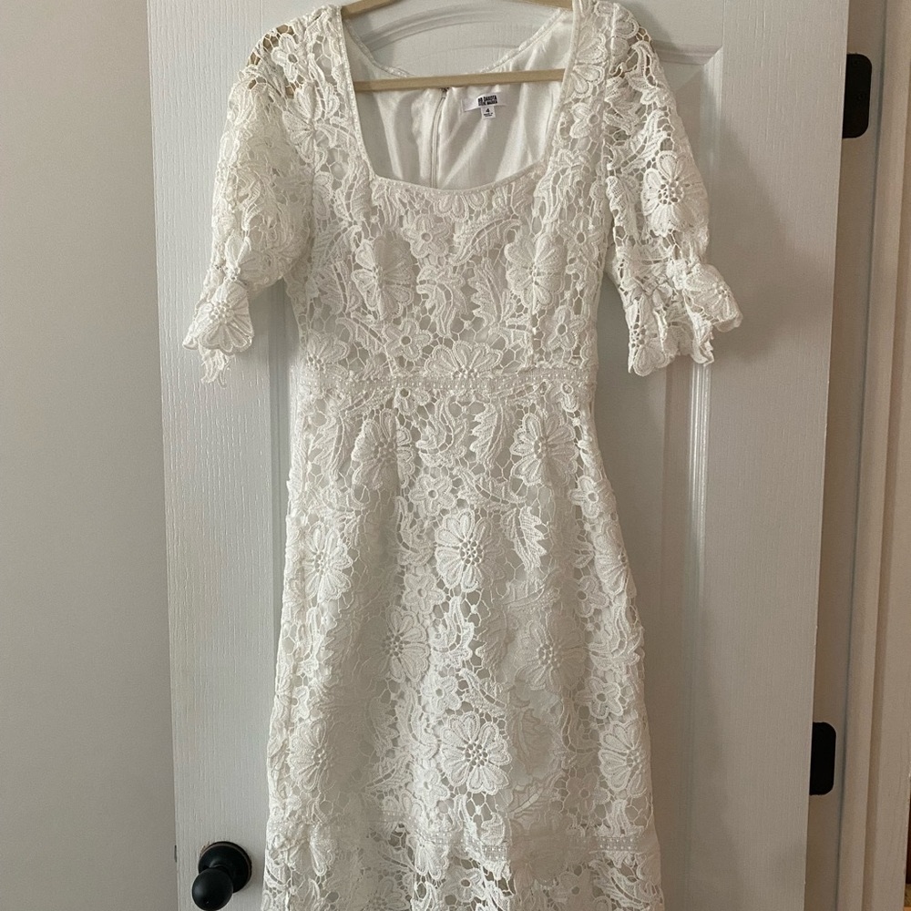 Revolve BB Dakota White Lace Midi Dress